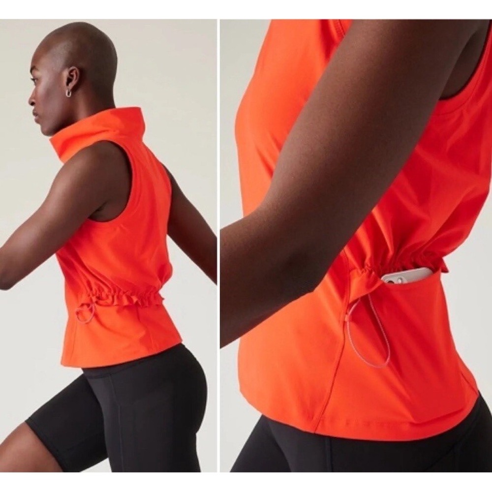 Athleta Venture Out Tank Orange Mock Neck Cinch Side Active Swim Top Size Small